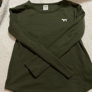 VS PINK Green Crewneck Long Sleeve